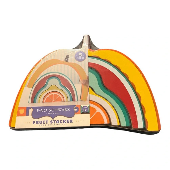 Fao Schwarz 5 pc Fruit Stacker Wood Puzzle Building Set - Picture 1 of 5